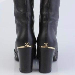 Chanel Black Leather Mid-Calf Rise Boots